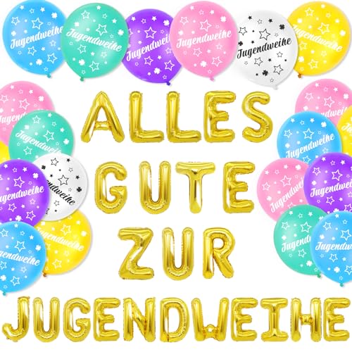 DPKOW Luftballons Jugendweihe Deko Mädchen Junge - 23 Alles Gute zur Jugendweihe Folienballon + 18 Jugendweihe Latexballons, Jugendweihe Party Dekoration Zubehör Mädchen Junge Jugendweihe Ornamente DPKOW Luftballons Jugendweihe Deko Mädchen Junge - 23 Alles Gute zur Jugendweihe Folienballon + 18 Jugendweihe Latexballons, Jugendweihe Party Dekoration Zubehör Mädchen Junge Jugendweihe Ornamente von DPKOW