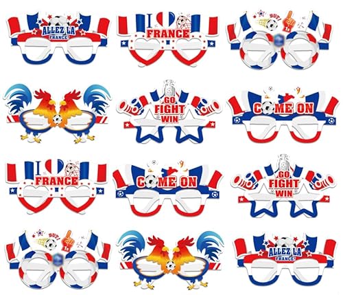 DPKOW Lunettes de fête de Football France, 12 pièces Verres en Papier de fête du Championnat d'Europe 2024, Lunettes de Football de France Lunettes de Cadeaux de Championnat d'euro von DPKOW