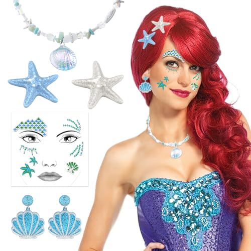 DPKOW Mädchen Meerjungfrau Kostüm Accessoires, Glitzer Meerjungfrau Gesichtstattoo Karneval Halskette Ohrring Meerjungfrau Seestern Haarnadel Faschingskostüme Mädchen Damen Karneval Kostüm Accessoires DPKOW Mädchen Meerjungfrau Kostüm Accessoires, Glitzer Meerjungfrau Gesichtstattoo Karneval Halskette Ohrring Meerjungfrau Seestern Haarnadel Faschingskostüme Mädchen Damen Karneval Kostüm Accessoires von DPKOW