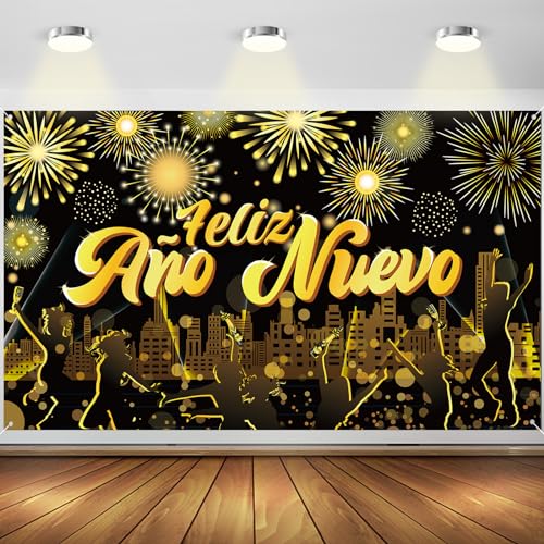 DPKOW Pancarta für die Noche de Fin de Año 2024, Gold-Schwarz, Banner für die Dekoration von Weihnachten und Neujahr, Polyester, Wandmontage, Innenbereich von DPKOW