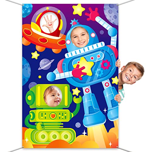 DPKOW Roboter Foto Requisiten für Kinder, Lustiges Gesicht im Loch Fotobanner Roboter Weltraum Tür Banner für Kinder Roboter Geburtstagsfeier Dekorationen, Groß Stoff Roboter Hintergrund Dekoration DPKOW Roboter Foto Requisiten für Kinder, Lustiges Gesicht im Loch Fotobanner Roboter Weltraum Tür Banner für Kinder Roboter Geburtstagsfeier Dekorationen, Groß Stoff Roboter Hintergrund Dekoration von DPKOW