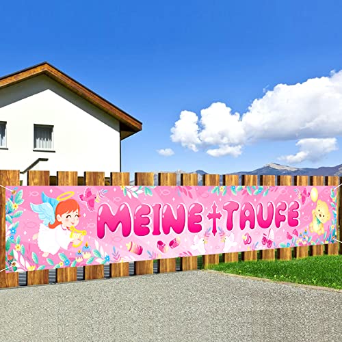 DPKOW Rosa Meine Taufe Banner für Mädchen Taufe Deko, Langer Stoff Taufe Hintergrundbanner für Taufe Geburt Babyparty Fotos Hintergrund Dekoration Geburtstag Kommunion Deko Drinnen Draußen, 270*40cm DPKOW Rosa Meine Taufe Banner für Mädchen Taufe Deko, Langer Stoff Taufe Hintergrundbanner für Taufe Geburt Babyparty Fotos Hintergrund Dekoration Geburtstag Kommunion Deko Drinnen Draußen, 270*40cm von DPKOW