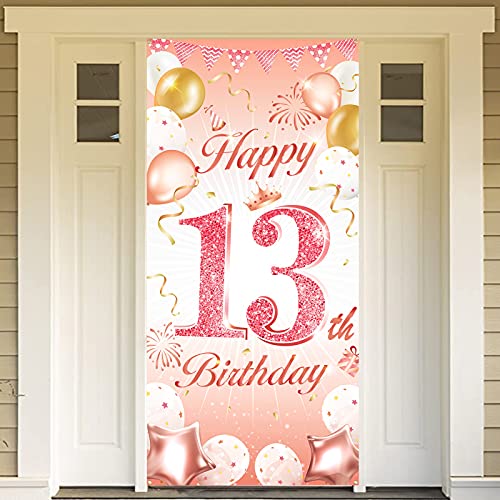 DPKOW Rose Gold 13. Geburtstag Dekoration für Mädchen, Rosé Gold 13. Geburtstag Banner für Hintergrund Tür Dekoration, 13. Geburtstag Hintergrund Banner für Garten Tisch Wand Dekoration, 185 x 90cm von DPKOW