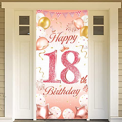 DPKOW Rose Gold 18. Geburtstag Dekoration für Mädchen, Rosé Gold 18. Geburtstag Banner für Hintergrund Tür Dekoration, 18. Geburtstag Hintergrund Banner für Garten Tisch Wand Dekoration, 185 x 90cm von DPKOW