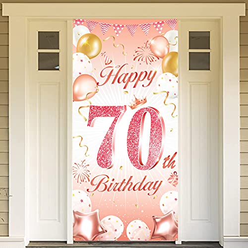 DPKOW Rose Gold 70. Geburtstag Dekoration für Frau, Rosé Gold 70. Geburtstag Banner für Hintergrund Tür Dekoration, 70. Geburtstag Hintergrund Banner für Garten Tisch Wand Dekoration, 185 x 90cm von DPKOW