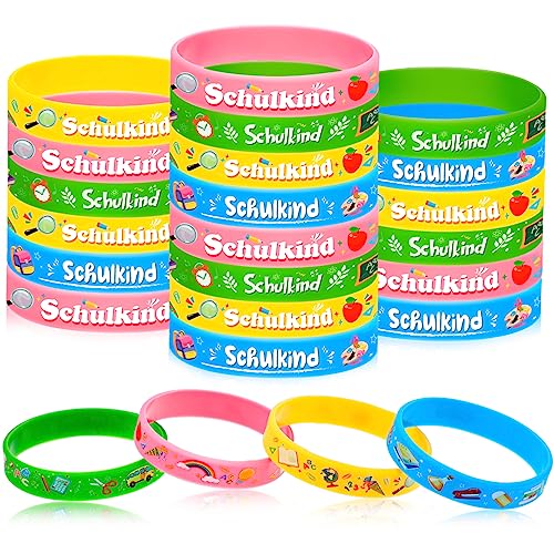 DPKOW Schulanfang Deko für Junge Mädchen Einschulung Armband Schulkind Bracelets ABC 123 Zuckertüten Bücher für Schulkinder Geschenk Schultüte zum Schulanfang/Einschulung Jungen Mädchen,24 Stücke von DPKOW