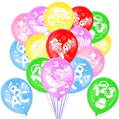 DPKOW Schuleinführung Schulanfang Einschulung Deko Set für Junge und Mädchen,Schuleinführung Schulanfang Luftballon Set mit ABC 123 Zuckertüte für Jungen Mädchen,32 Stück von DPKOW