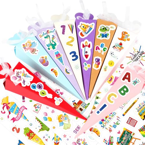 DPKOW Schultüte Klein Zuckertüte Mädchen Jungen Schultüte Füllung, Einschulung Geschwistertüte Schulanfang Geschenkboxen mit Aufkleber, 32 STK Mini Schultüte zum Befüllen DIY Schultüte Bastelset DPKOW Schultüte Klein Zuckertüte Mädchen Jungen Schultüte Füllung, Einschulung Geschwistertüte Schulanfang Geschenkboxen mit Aufkleber, 32 STK Mini Schultüte zum Befüllen DIY Schultüte Bastelset von DPKOW