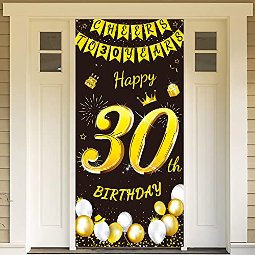 DPKOW Schwarz Gold 30. Geburtstag Dekoration für Mann Frau, Banner für Hintergrund Tür Deko, Garten Tisch Wand Deko, 185 x 90cm Stoff DPKOW Schwarz Gold 30. Geburtstag Dekoration für Mann Frau, Banner für Hintergrund Tür Deko, Garten Tisch Wand Deko, 185 x 90cm Stoff von DPKOW