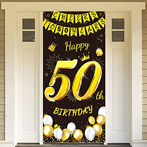 DPKOW Schwarz Gold 50. Geburtstag Dekoration für Mann Frau, Schwarz Gold 50. Geburtstag Banner für Hintergrund Tür Deko, 50. Geburtstag Tür Banner für Garten Tisch Wand Deko, 185 x 90cm Stoff DPKOW Schwarz Gold 50. Geburtstag Dekoration für Mann Frau, Schwarz Gold 50. Geburtstag Banner für Hintergrund Tür Deko, 50. Geburtstag Tür Banner für Garten Tisch Wand Deko, 185 x 90cm Stoff von DPKOW