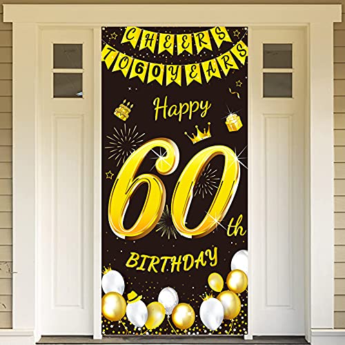 DPKOW Schwarz Gold 60. Geburtstag Dekoration für Mann Frau, Schwarz Gold 60. Geburtstag Banner für Hintergrund Tür Deko, 60. Geburtstag Tür Banner für Garten Tisch Wand Deko, 185 x 90cm Stoff von DPKOW