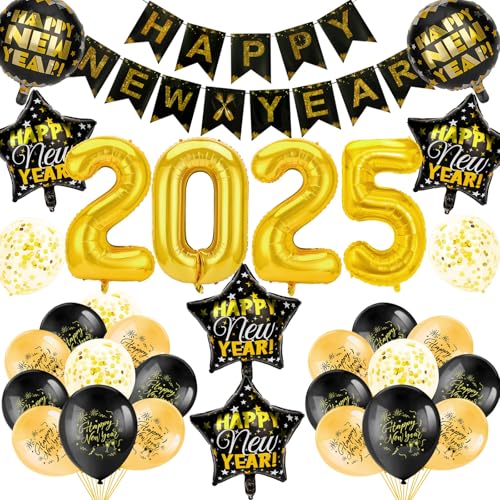 DPKOW Silvester Deko 2025 Party Set Silvester Girlande Happy New Year Banner Schwarz Gold Luftballons Silvester 2025 Ballon für Silvester Deko 2025 Silvesterdeko Neujahr Deko New Year Decoration DPKOW Silvester Deko 2025 Party Set Silvester Girlande Happy New Year Banner Schwarz Gold Luftballons Silvester 2025 Ballon für Silvester Deko 2025 Silvesterdeko Neujahr Deko New Year Decoration von DPKOW