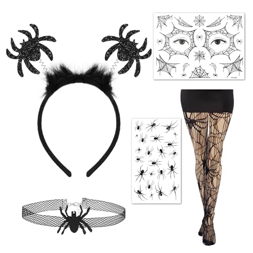 DPKOW Spinnen Haarreif Tattoo Halloween Netzstrumpfhose Spinnennetz Halskette Halloween Accessoires Damen Spinnenkostüm Halloween Temporäre Tattoo Gesicht Spinnennetz Haarschmuck Kopfschmuck Halloween DPKOW Spinnen Haarreif Tattoo Halloween Netzstrumpfhose Spinnennetz Halskette Halloween Accessoires Damen Spinnenkostüm Halloween Temporäre Tattoo Gesicht Spinnennetz Haarschmuck Kopfschmuck Halloween von DPKOW