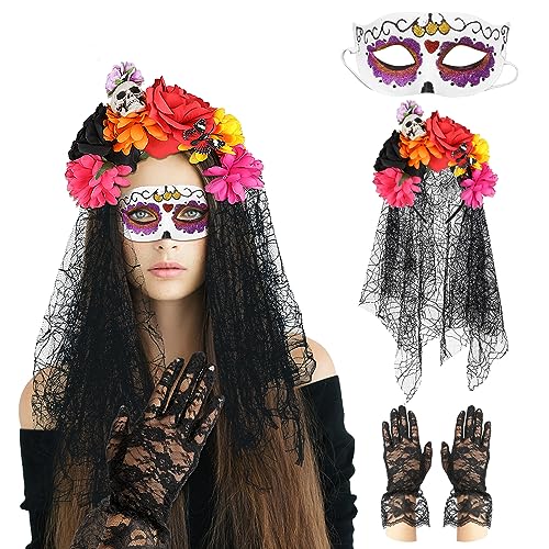 DPKOW Tag Der Toten Haarreif und Schleier Mexikanische Totenmaske, Dia De Los Muertos Haarreif la Catrina Kostüm Rosen Totenkopf Kopfschmuck Halloween Tag Der Toten Kostüm Accessoires Damen DPKOW Tag Der Toten Haarreif und Schleier Mexikanische Totenmaske, Dia De Los Muertos Haarreif la Catrina Kostüm Rosen Totenkopf Kopfschmuck Halloween Tag Der Toten Kostüm Accessoires Damen von DPKOW
