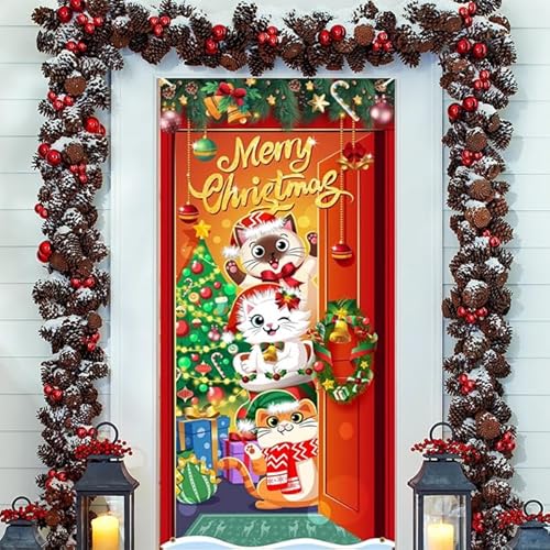 DPKOW Weihnachtskatzen Banner aus Stoff, Weihnachts Türbanner für Weihnachten Dekorationen Haustür, Katze Weihnachten Türabdeckung, Katze Weihnachten Hintergrundbanner Deko, 185 x 90 cm DPKOW Weihnachtskatzen Banner aus Stoff, Weihnachts Türbanner für Weihnachten Dekorationen Haustür, Katze Weihnachten Türabdeckung, Katze Weihnachten Hintergrundbanner Deko, 185 x 90 cm von DPKOW