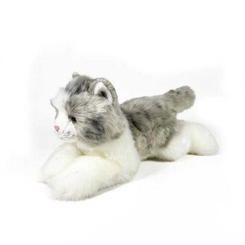 Fundación Bocalan Plüschtier, Katze, grau und weiß, liegend, 25 cm, ab 0 Monaten (DeQube 939D00300) von DQB DeQUBE
