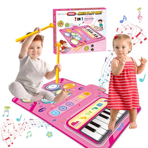 DQMOON Kinderspielzeuge ab 1 2 3 4 5 Jahre, Geschenk Mädchen 2-7 Jahre Musikmatte Kinder Klaviermatte Tanzmat mit 2 Trommelstöcke, Geschenk Mädchen Junge Weihnachts Geburtstag von DQMOON