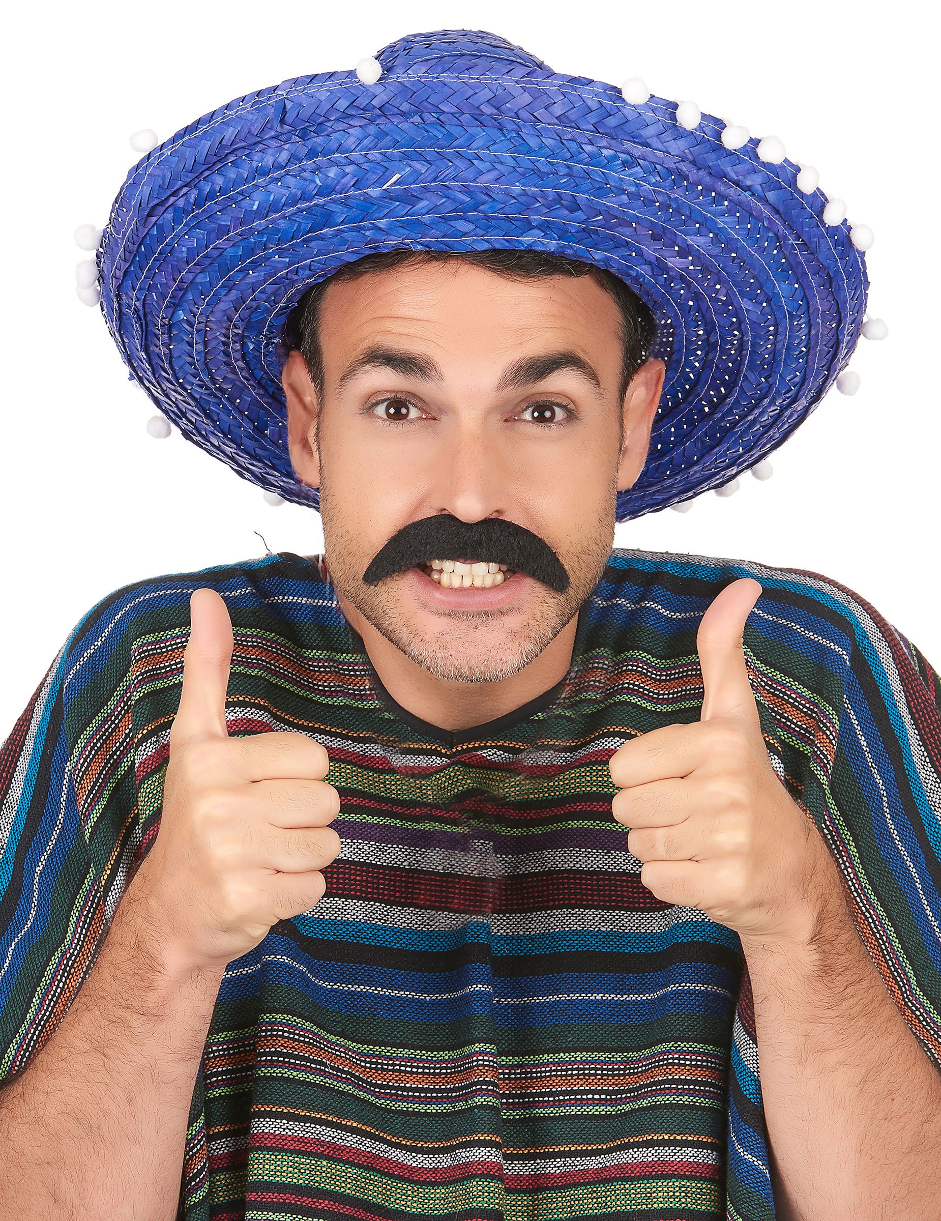 Mexikanischer Sombrero Hut mit Bommel blau von KARNEVAL-MEGASTORE
