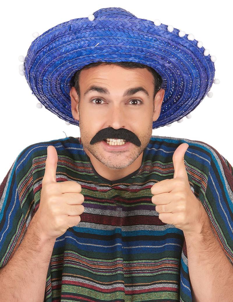 Mexikanischer Sombrero Hut mit Bommel blau von KARNEVAL-MEGASTORE