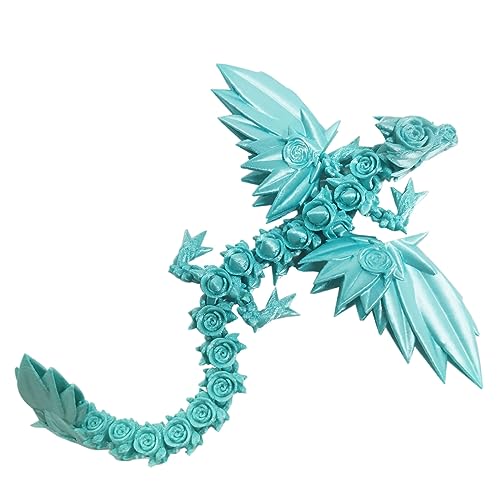 DRAJOIN 3D Gedrucktess Drachenspielzeug Rose Fliegende Drachenfiguren mit Flexiblen Flügeln und Gelenken, Tierfiguren (A-AzurBlau, 25cm) von DRAJOIN