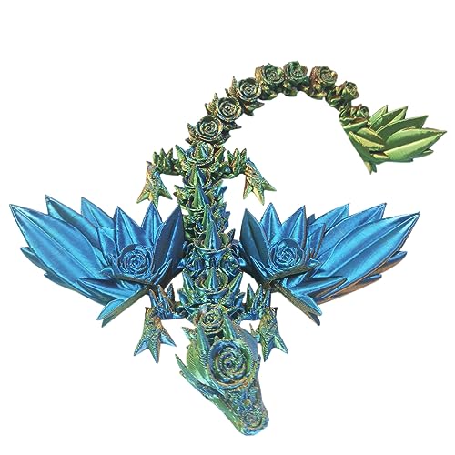 DRAJOIN 3D Gedrucktess Drachenspielzeug Rose Fliegende Drachenfiguren mit Flexiblen Flügeln und Gelenken, Tierfiguren (A-Blau Grün Mix, 25cm) von DRAJOIN