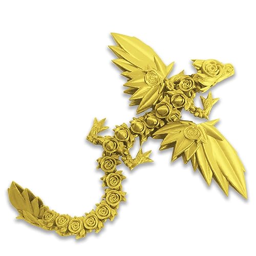 DRAJOIN 3D Gedrucktess Drachenspielzeug Rose Fliegende Drachenfiguren mit Flexiblen Flügeln und Gelenken, Tierfiguren (A-Edles Gold, 25cm) von DRAJOIN