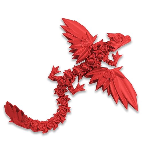 DRAJOIN 3D Gedrucktess Drachenspielzeug Rose Fliegende Drachenfiguren mit Flexiblen Flügeln und Gelenken, Tierfiguren (A-FlammenRot, 35cm) von DRAJOIN