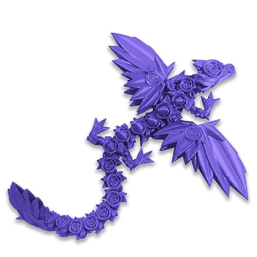 DRAJOIN 3D Gedrucktess Drachenspielzeug Rose Fliegende Drachenfiguren mit Flexiblen Flügeln und Gelenken, Tierfiguren (A-Glücksviolett, 25cm) von DRAJOIN
