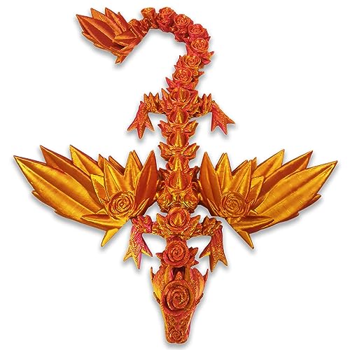 DRAJOIN 3D Gedrucktess Drachenspielzeug Rose Fliegende Drachenfiguren mit Flexiblen Flügeln und Gelenken, Tierfiguren (A-Gold Rot Blend, 25cm) von DRAJOIN