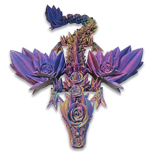 DRAJOIN 3D Gedrucktess Drachenspielzeug Rose Fliegende Drachenfiguren mit Flexiblen Flügeln und Gelenken, Tierfiguren (A-Heftig Metallisch, 25cm) von DRAJOIN