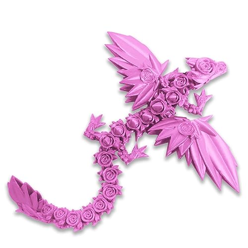 DRAJOIN 3D Gedrucktess Drachenspielzeug Rose Fliegende Drachenfiguren mit Flexiblen Flügeln und Gelenken, Tierfiguren (A-Helles Rosa, 40cm) von DRAJOIN