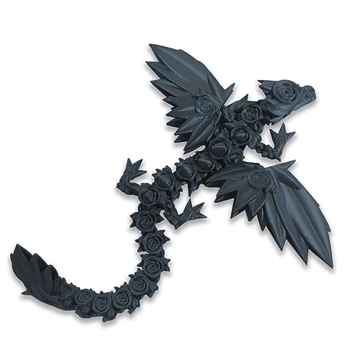 DRAJOIN 3D Gedrucktess Drachenspielzeug Rose Fliegende Drachenfiguren mit Flexiblen Flügeln und Gelenken, Tierfiguren (A-Kosmisches Schwarz, 25cm) von DRAJOIN