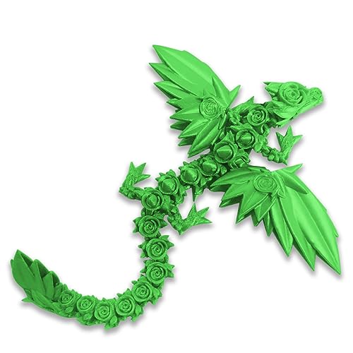 DRAJOIN 3D Gedrucktess Drachenspielzeug Rose Fliegende Drachenfiguren mit Flexiblen Flügeln und Gelenken, Tierfiguren (A-Lebendiges Grün 25cm) von DRAJOIN