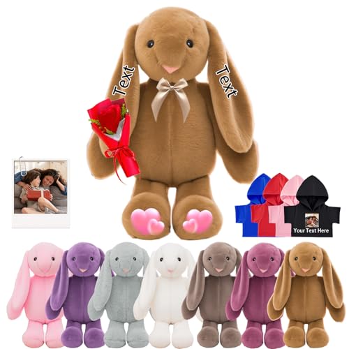 DRAJOIN Custom Bunny Plüschtier, Personalisierte Gefüllte Hase Kaninchen mit Foto Name Personalisierte Geschenke Plüschtiere für Erwachsene Kinder Erste Ostern Geschenk Geburtstagsgeschenke, 22 cm von DRAJOIN