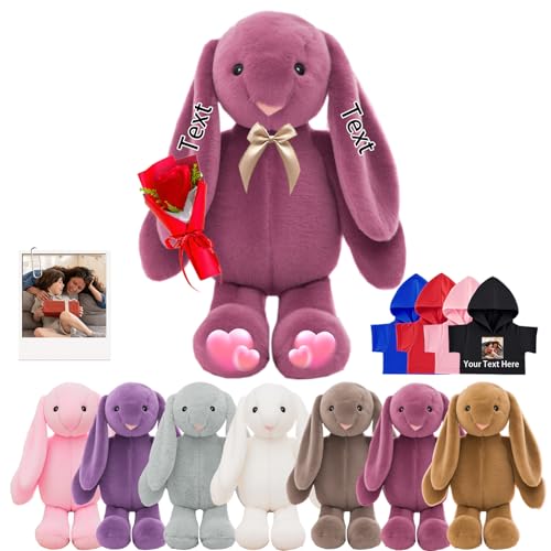 DRAJOIN Custom Bunny Plüschtier, Personalisierte Gefüllte Hase Kaninchen mit Foto Name Personalisierte Geschenke Plüschtiere für Erwachsene Kinder Erste Ostern Geschenk Geburtstagsgeschenke, 22 cm von DRAJOIN
