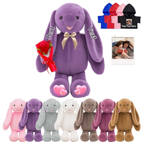 DRAJOIN Custom Bunny Plüschtier, Personalisierte Gefüllte Hase Kaninchen mit Foto Name Personalisierte Geschenke Plüschtiere für Erwachsene Kinder Erste Ostern Geschenk Geburtstagsgeschenke, 26 cm von DRAJOIN