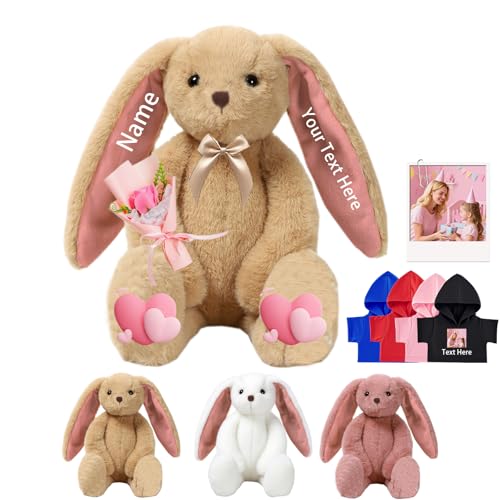 DRAJOIN Custom Bunny Plüschtier, Personalisierte Plüschhase Kaninchen mit Text Foto als Personalisierte Geschenke Plüsch Kaninchen für Erwachsene Kinder Erste Ostern Geschenk, 25cm von DRAJOIN