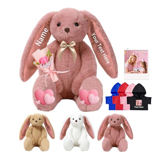 DRAJOIN Custom Bunny Plüschtier, Personalisierte Plüschhase Kaninchen mit Text Foto als Personalisierte Geschenke Plüsch Kaninchen für Erwachsene Kinder Erste Ostern Geschenk, 25cm von DRAJOIN