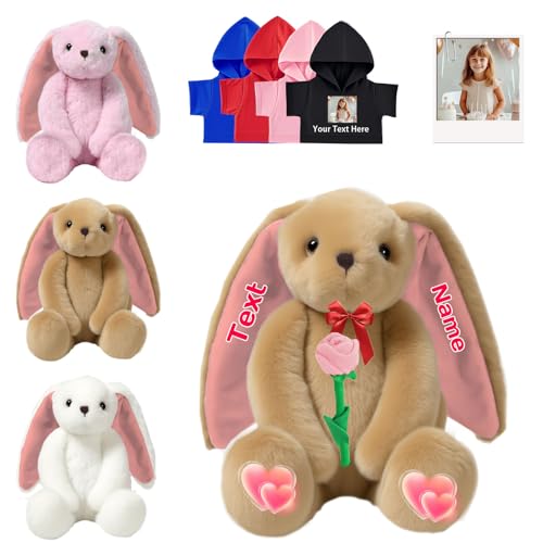 DRAJOIN Personalisierte Bunny Stofftier, Custom Stuffed Bunny Plüschtiere mit Foto Name als Personalisierte Geschenke Plüschkaninchen für Jungen Mädchen, Kinder Erste Ostergeschenk, 30cm von DRAJOIN