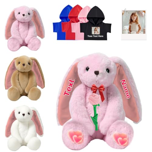 DRAJOIN Personalisierte Bunny Stofftier, Custom Stuffed Bunny Plüschtiere mit Foto Name als Personalisierte Geschenke Plüschkaninchen für Jungen Mädchen, Kinder Erste Ostergeschenk, 30cm von DRAJOIN