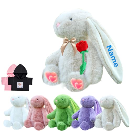 DRAJOIN Personalisierte Hase Plüschtier, Benutzerdefinierte Gefüllte Hase Plüsch mit Text Foto als Personalisierte Geschenke Plüschhase für Jungen Mädchen, Kinder Erste Ostern Geschenk, 25cm von DRAJOIN
