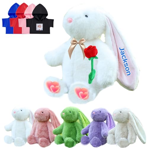 DRAJOIN Personalisierte Hase Plüschtier, Benutzerdefinierte Gefüllte Hase Plüsch mit Text Foto als Personalisierte Geschenke Plüschhase für Jungen Mädchen, Kinder Erste Ostern Geschenk, 30cm von DRAJOIN
