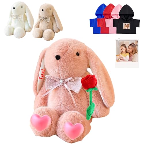DRAJOIN Personalisierte Plüschhase Plüsch, Benutzerdefinierte Hase Plüschtier mit Text Foto als Personalisierte Langohr Kaninchen für Baby Geschenk, Geburtstag Geschenke für Kinder Erwachsene, 26cm von DRAJOIN