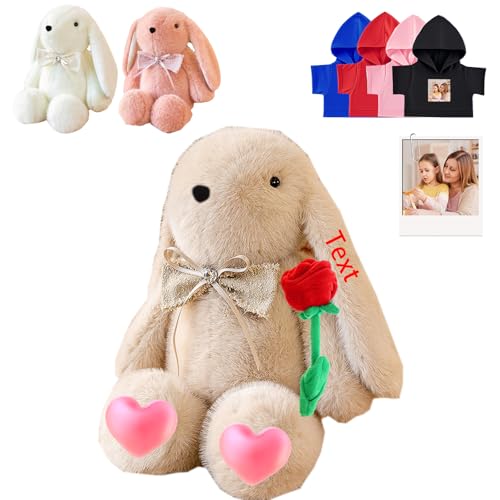 DRAJOIN Personalisierte Plüschhase Plüsch, Benutzerdefinierte Hase Plüschtier mit Text Foto als Personalisierte Langohr Kaninchen für Baby Geschenk, Geburtstag Geschenke für Kinder Erwachsene, 26cm von DRAJOIN