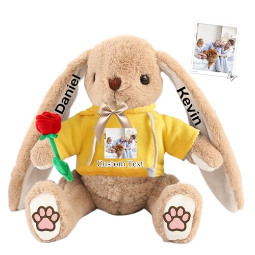 DRAJOIN Personalisierter Osterhase, Plüschkaninchen mit Namen und Foto, Personalisiertes Langohrkaninchen für Neugeborene, Babys, Kinder und Erwachsene, 23 cm von DRAJOIN