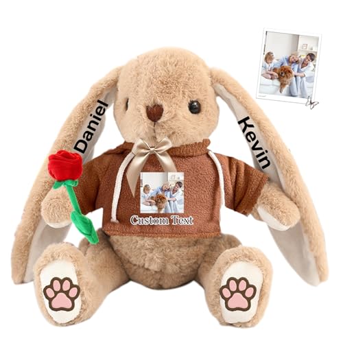 DRAJOIN Personalisierter Osterhase, Plüschkaninchen mit Namen und Foto, Personalisiertes Langohrkaninchen für Neugeborene, Babys, Kinder und Erwachsene, 23 cm von DRAJOIN