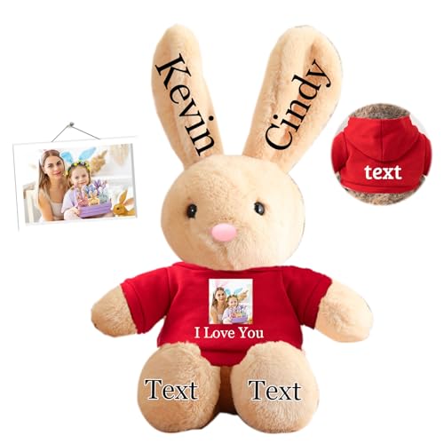 DRAJOIN Personalisierter Osterhase, Plüschtier mit Namen und Foto, Personalisiertes Plüschkaninchen-Geschenk für Mädchen, Jungen, Kinder und Erwachsene, 40 cm von DRAJOIN