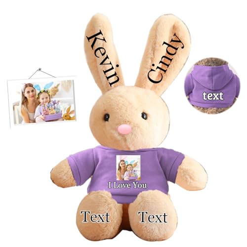 DRAJOIN Personalisierter Osterhase, Plüschtier mit Namen und Foto, Personalisiertes Plüschkaninchen-Geschenk für Mädchen, Jungen, Kinder und Erwachsene, 40 cm von DRAJOIN