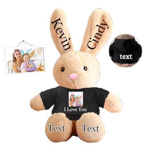 DRAJOIN Personalisierter Osterhase, Plüschtier mit Namen und Foto, Personalisiertes Plüschkaninchen-Geschenk für Mädchen, Jungen, Kinder und Erwachsene, 40 cm von DRAJOIN