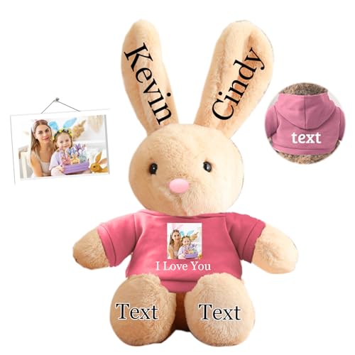 DRAJOIN Personalisierter Osterhase, Plüschtier mit Namen und Foto, Personalisiertes Plüschkaninchen-Geschenk für Mädchen, Jungen, Kinder und Erwachsene, 40 cm von DRAJOIN